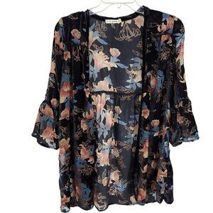 Velvet Burnout Cardigan Small Open Front Floral Boho Art Whimsigoth fairy grunge
